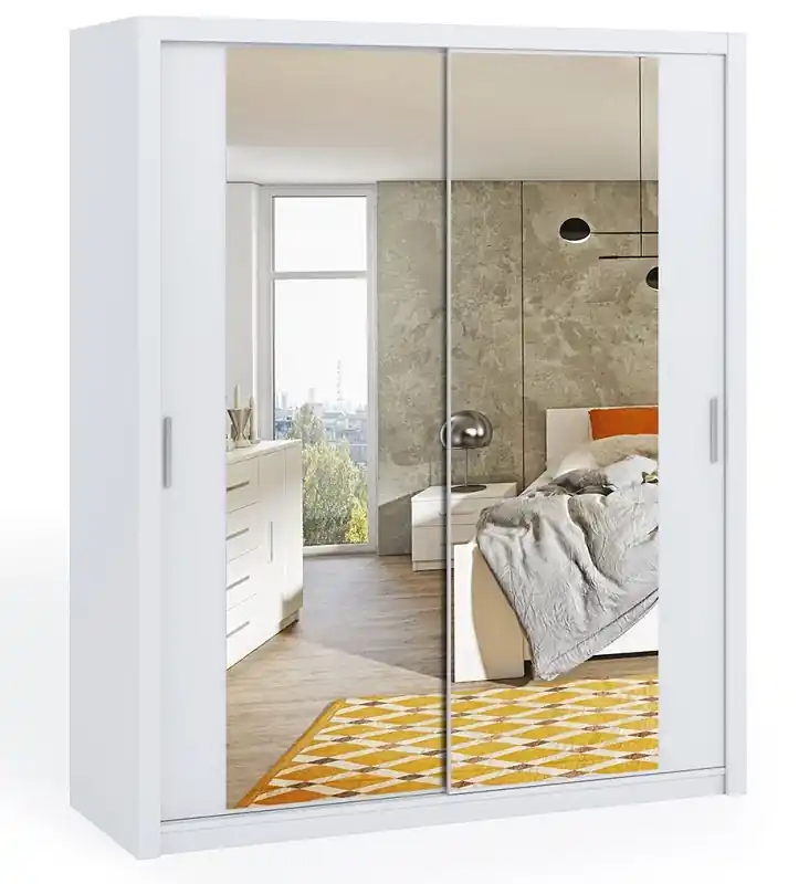 Beliebt Kleiderschrank mit Spiegel Rico 180 cm weiß Funktionsmöbel im klassischen Stil Kleiderschrank für das Schlafzimmer