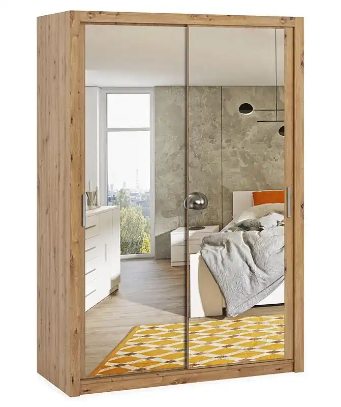 Rabatt Kleiderschrank mit Spiegel Rico 150 cm Eiche artisan Funktionsmöbel im klassischen Stil idealer Kleiderschrank für Schlafzimmer oder Ankleidezimmer
