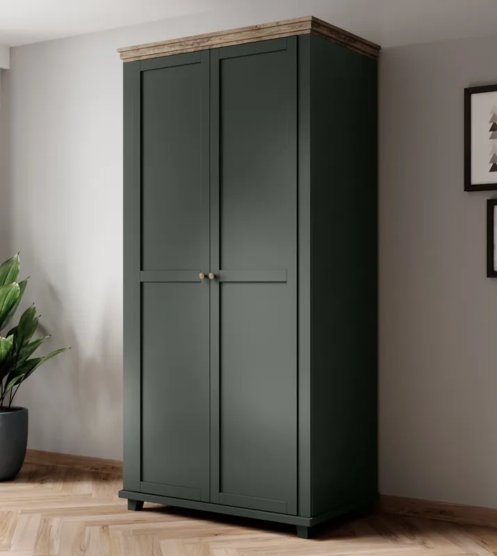 Sofort Bestellen Kleiderschrank Evora 108 cm Flaschengrün / Eiche lefkas klassisches Design idealer Kleiderschrank für Schlafzimmer oder Flur geschmackvolle Farben