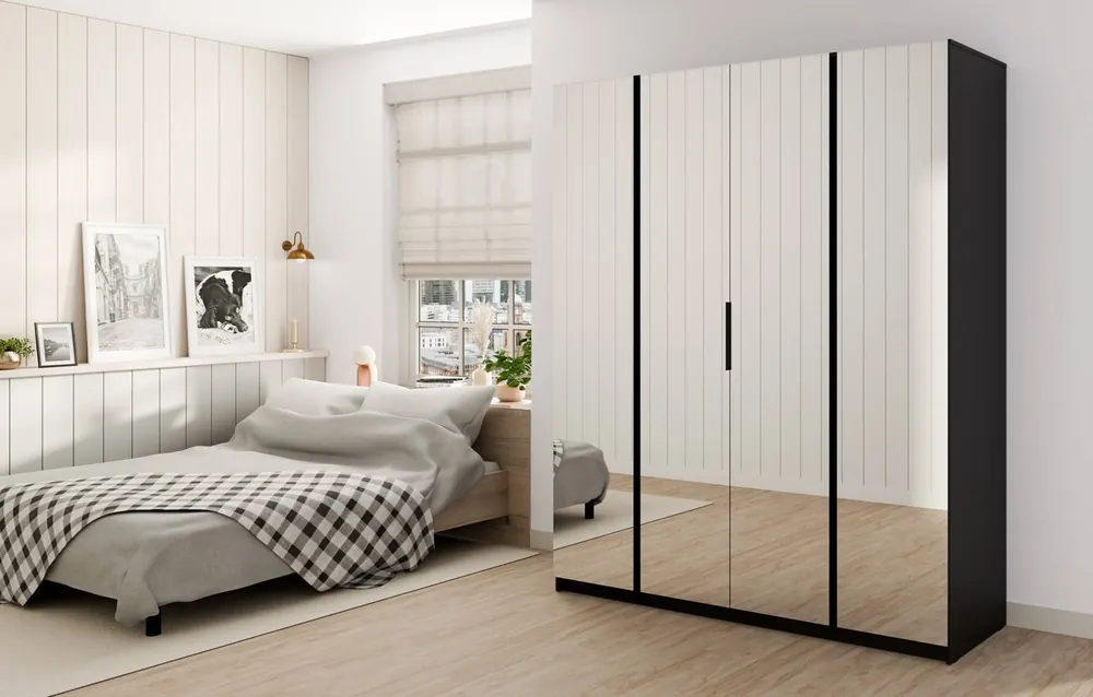 Preisknaller Spiegelschrank Kastano X 200 cm schwarz modernes Design idealer Kleiderschrank für Schlafzimmer oder Flur Spiegelfronten