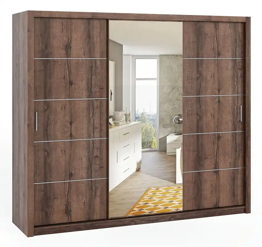 Kleiderschrank mit Spiegel Rico 250 cm Eiche monastery geräumiger Kleiderschrank für Schlafzimmer, Ankleidezimmer oder Flur klassische Form Billig