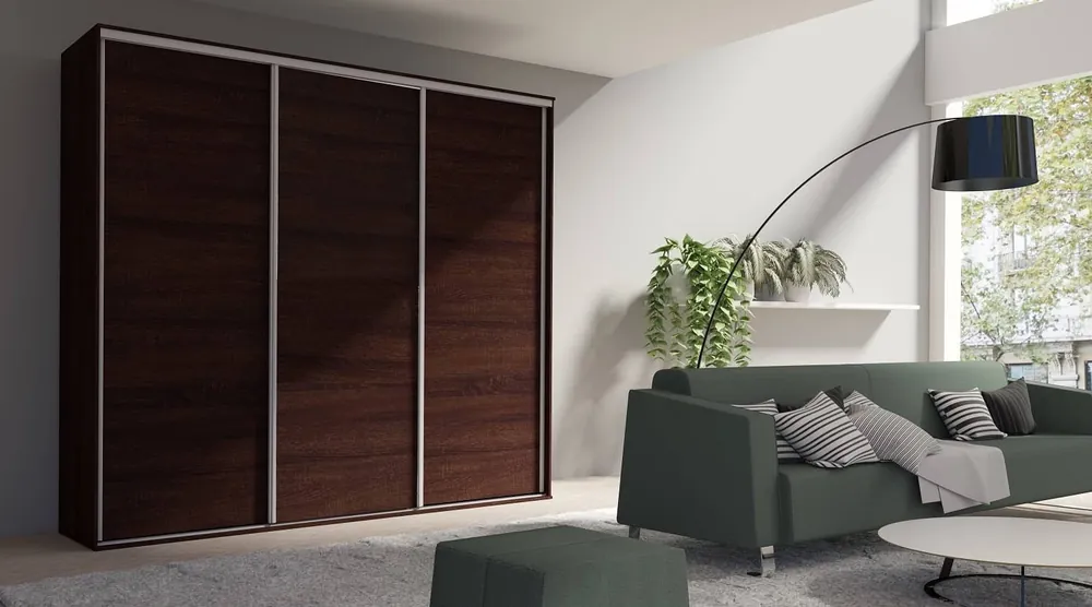 Grande 277 cm Schiebeschrank Eiche sonoma schokolade geräumiger schrank in moderner form, ausgestattet mit aluminiumtüren Preis Gesenkt
