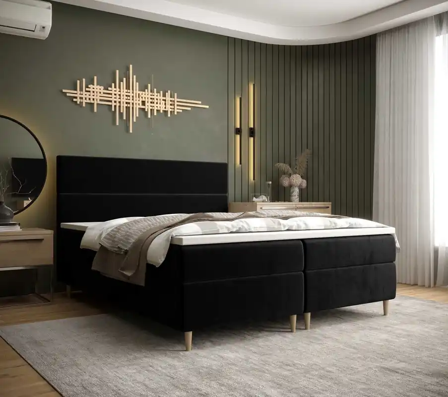 Meistverkauft Boxspringbett Bing 140x200 schwarz im modernen skandinavischen Stil mit markantem Kopfteil