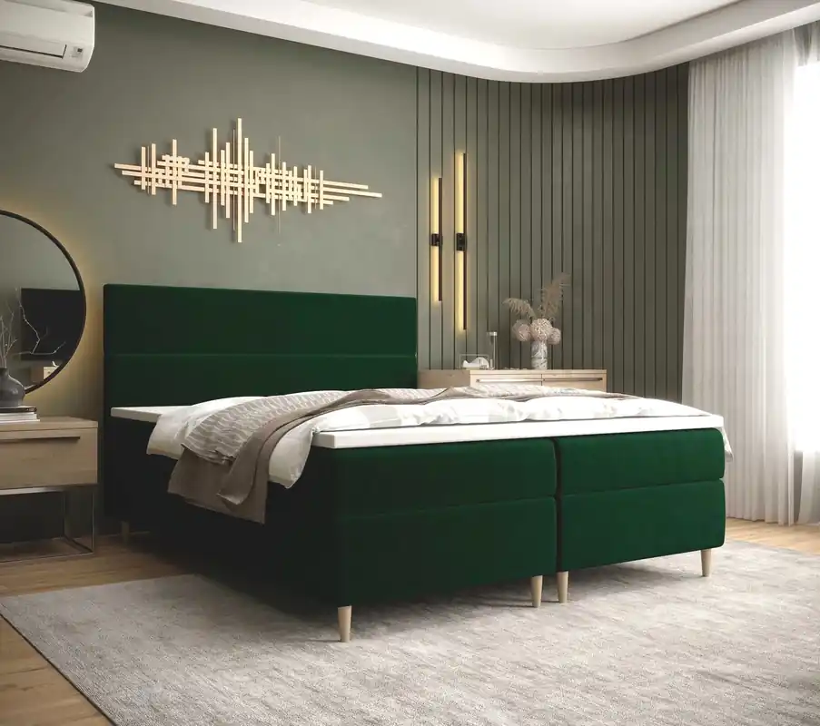 Boxspringbett Bing 140x200 flaschengrün im modernen skandinavischen Stil mit markantem Kopfteil Meistverkauft