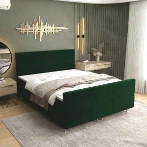 Top-Angebot Boxspringbett Benet 140x200 Flaschengrün moderner skandinavischer Stil mit charakteristischem Kopfteil und Fußteil Kontinentale Bett
