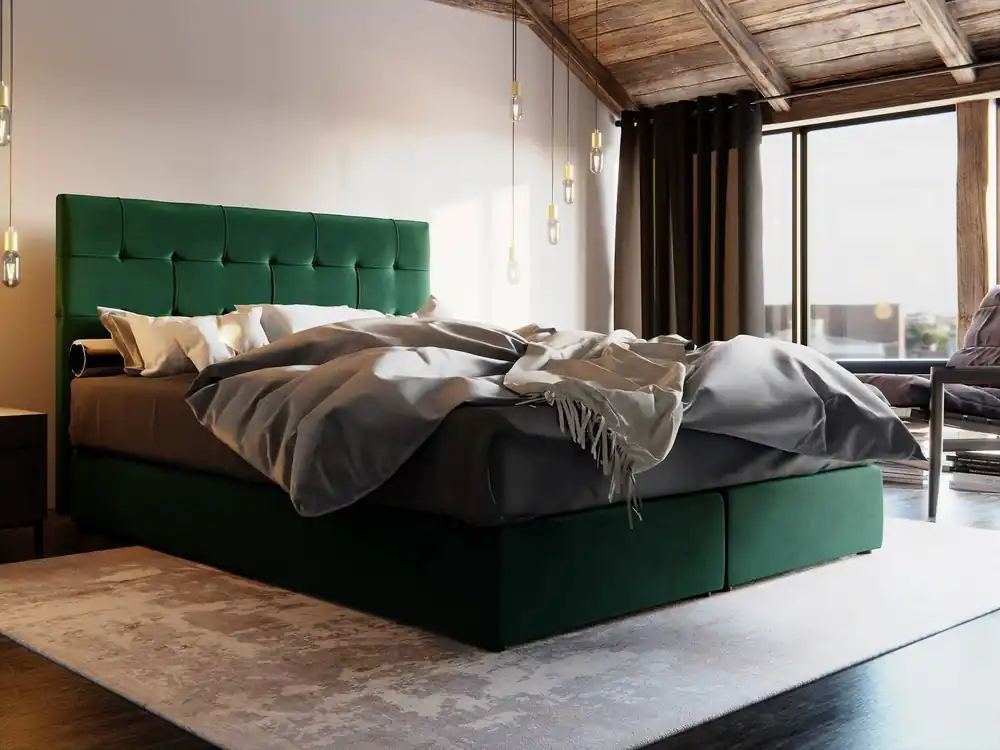 Mega-Angebot Boxspringbett Widnes 140x200 flaschengrün im modernen skandinavischen Stil mit markantem Kopfteil