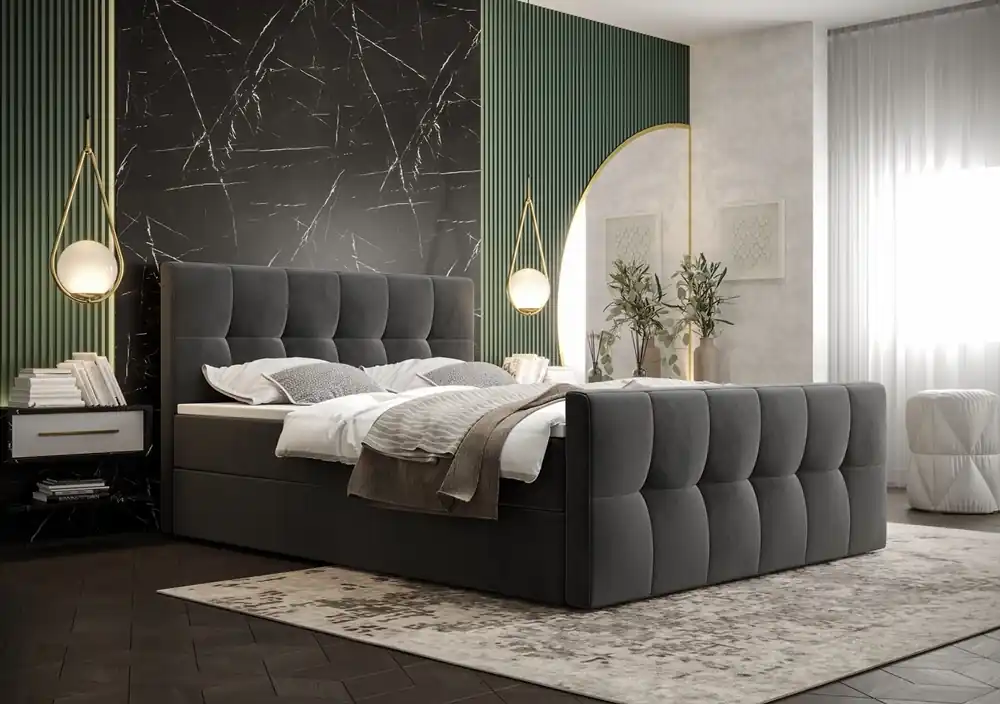 Highlight Boxspringbett Manhattan 180x200 grau Bett im modernen skandinavischen Stil mit gepolstertem Kopf- und Fußteil