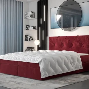 Versand Am Gleichen Tag Boxspringbett Arvada 180x200 dunkelrot Bett im modernen skandinavischen Stil mit gepolstertem Kopfteil