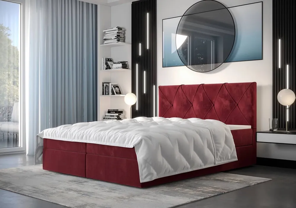 Boxspringbett Arvada 160x200 dunkelrot Bett im modernen skandinavischen Stil mit gepolstertem Kopfteil Markenware