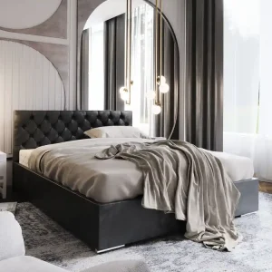 Top-Preis Polsterbett Alvorada 180x200 Graphit Bett mit Staukasten im modernen skandinavischen Stil mit gestepptem Kopfteil