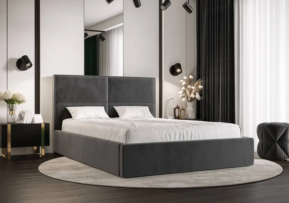 Beliebt Polsterbett Afrodyta 180x200 mit Stauraum Grau moderner skandinavischer Stil mit bequemem Kopfteil