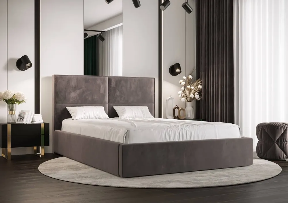 Polsterbett Afrodyta 160x200 mit Stauraum Hellbraun moderner skandinavischer Stil mit bequemem Kopfteil Top-Angebot