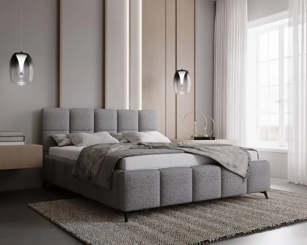 Polsterbett Olne 160x200 grau stilvolles Bett mit Bettzeugablage komfortables Kopfteil besticht durch sein elegantes Design Bestpreis