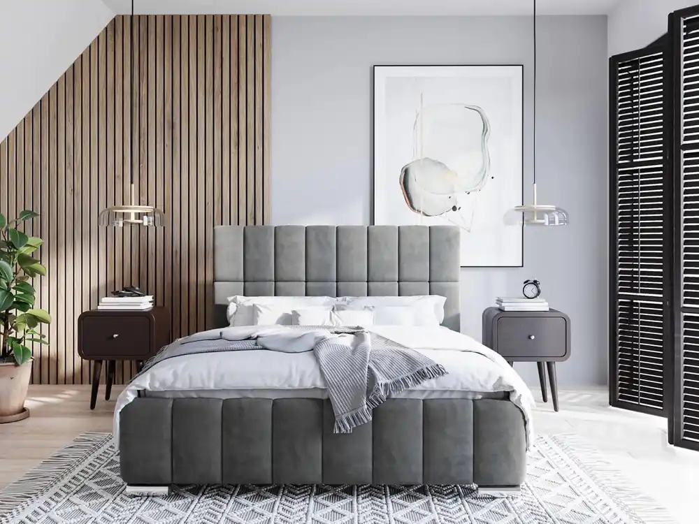Polsterbett Amby 180x200 grau stilvolles Bett mit Bettzeugablage komfortables Kopfteil besticht durch sein elegantes Design Bestpreis