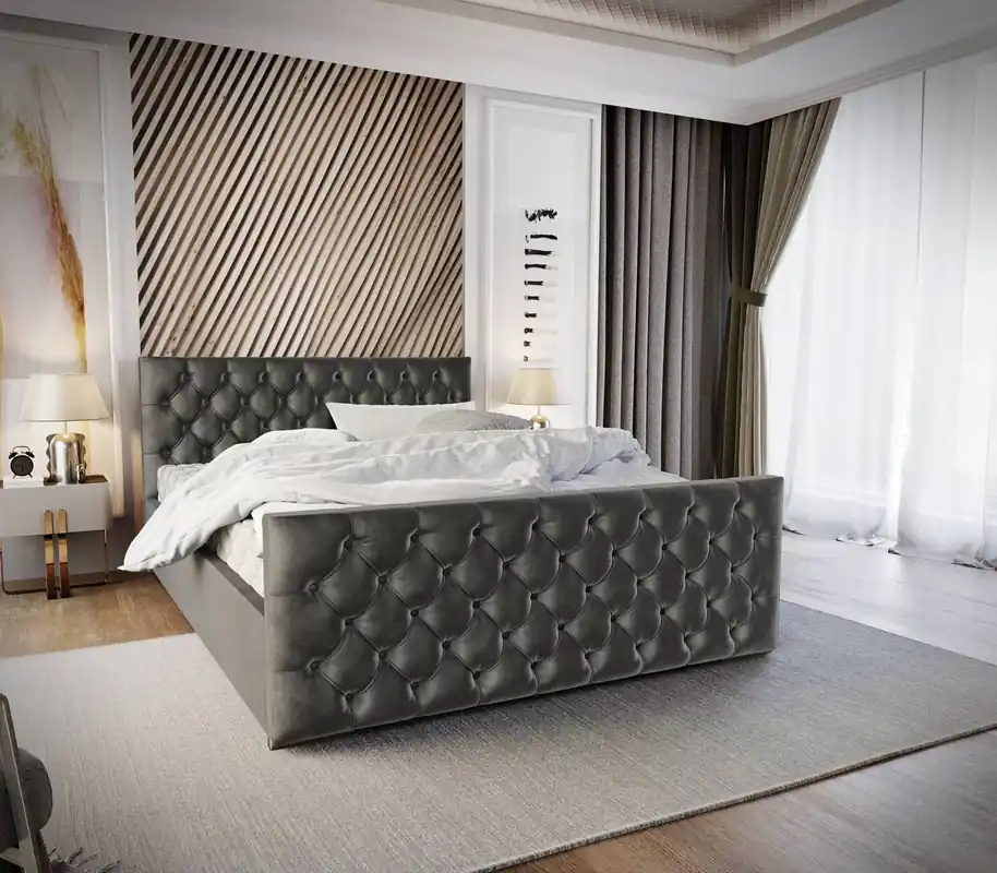 Top-Preis Polsterbett Viamao 180x200 grau mit Container im modernen skandinavischen Stil mit gestepptem Kopfteil und Fußteil