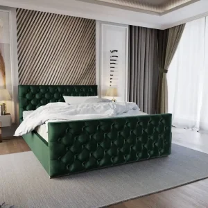 Abverkauf Polsterbett Viamao 160x200 flaschengrün mit Container im modernen skandinavischen Stil mit gestepptem Kopf- und Fußteil