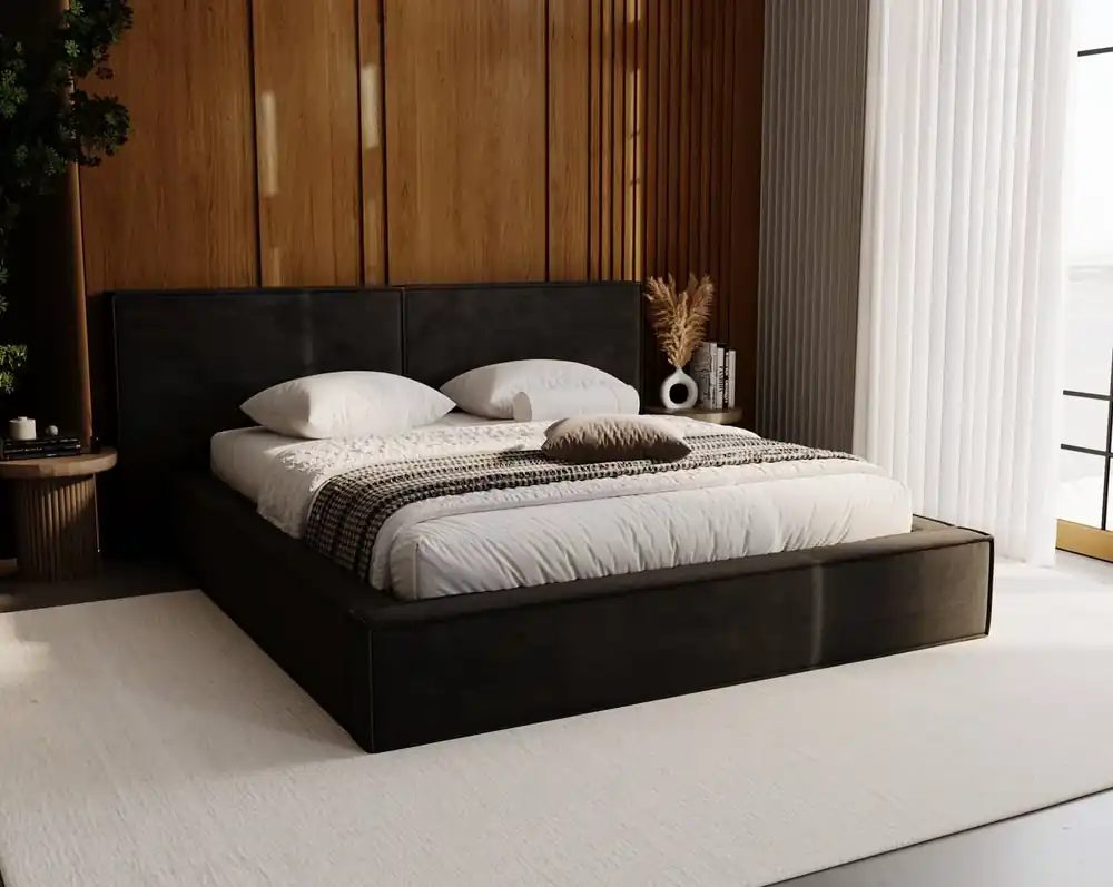 Polsterbett Palise 180x200 schwarz stilvolles Bett mit Bettzeugablage komfortables Kopfteil besticht durch sein elegantes Design Kracherpreis