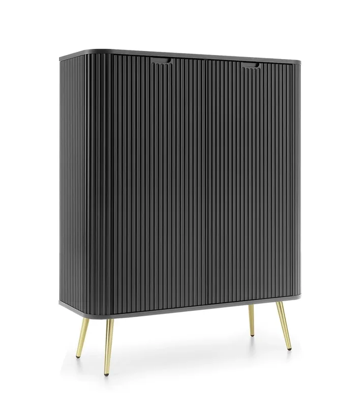 Zoya 103 cm Kommode schwarz elegantes Design ovale Form auf goldenen Metallbeinen geschmackvolle geriffelte Front gesetzt Preisreduziert