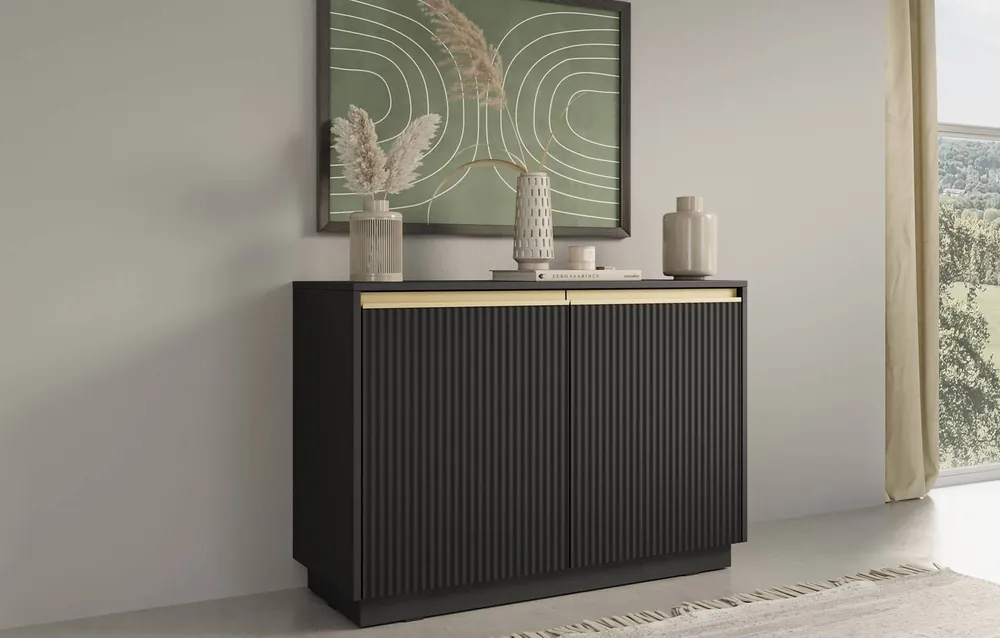 Top-Preis Imperial 104 cm schwarz stilvolle Kommode ideal für das Wohn- oder Schlafzimmer elegante Goldgriffe und gefräste Fronten