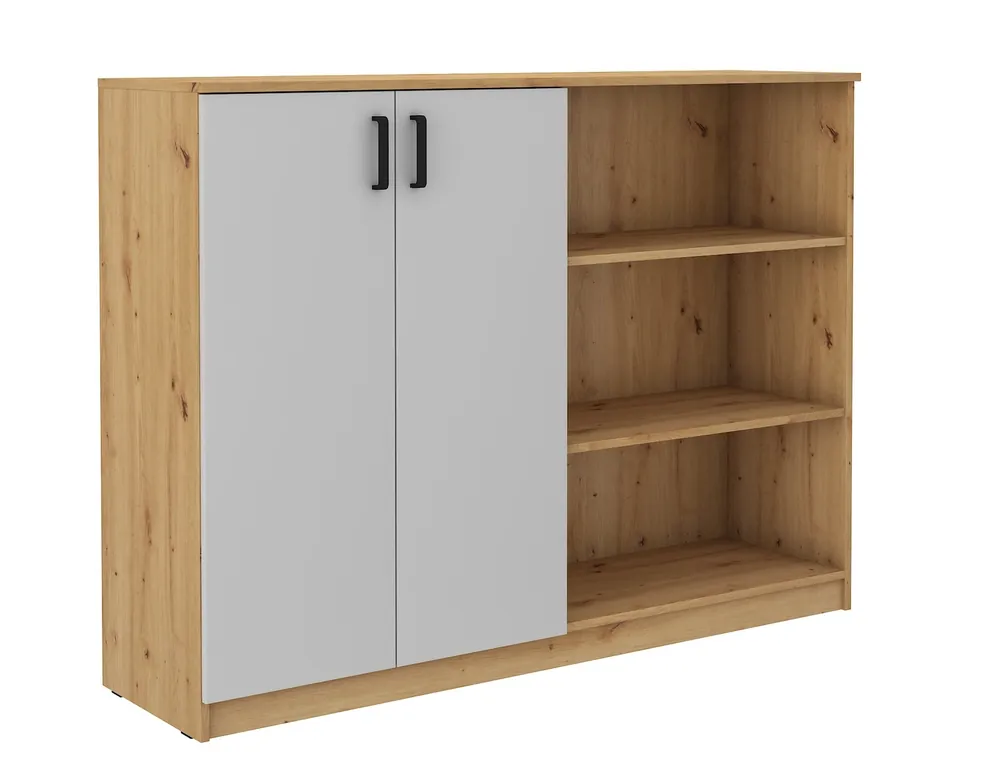 Makana 158 cm Kommode Eiche artisan / hellgrau funktionales Möbelstück für das Büro, Arbeitszimmer oder Jugendzimmer Letzte Chance