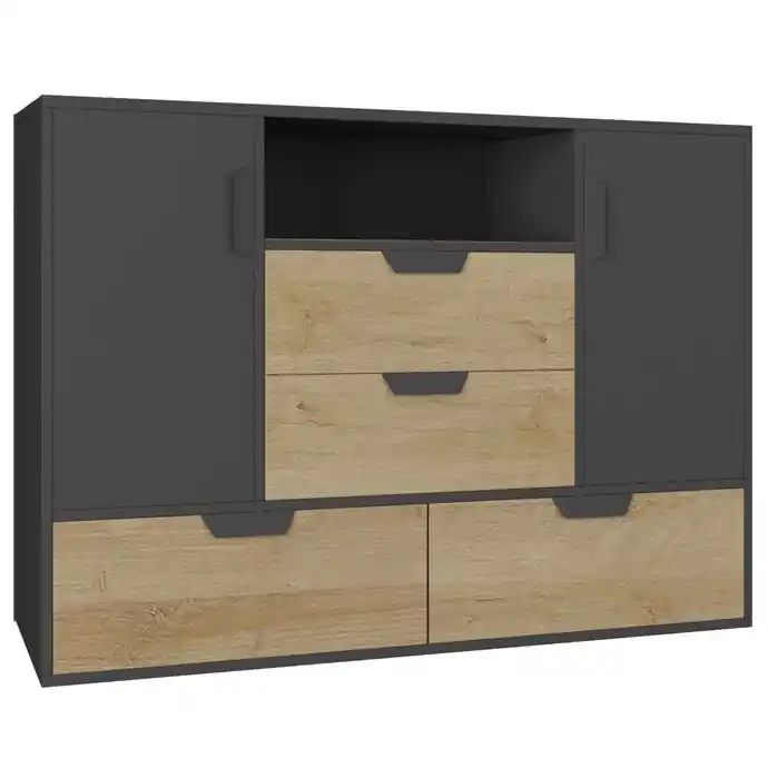 Kommode Nano 120 cm graphit / Eiche riviera problemlose Nutzung und Haltbarkeit stilvolle und funktionale Ergänzung für das Büro und Jugendzimmer Neu Im Sortiment