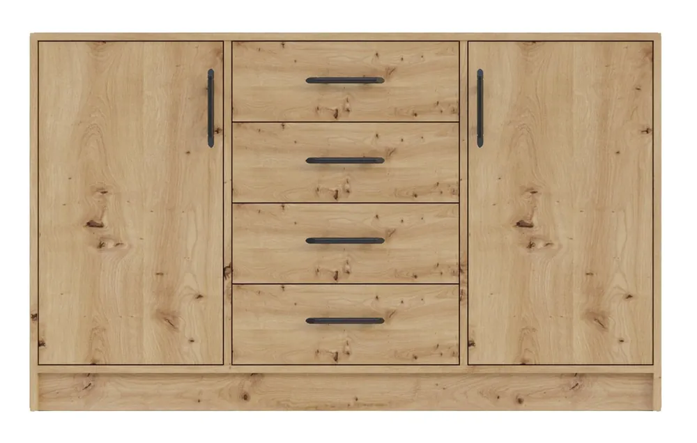 Kommode Caspe 140 cm Eiche handwerklich modernes Möbeldesign Kommodenkante mit speziellem ABS-Furnier bearbeitet Online Kaufen