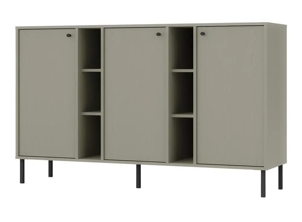 Kioto II Kommode 158 cm Eukalyptus modernes Design schlichte Form mit schwarzen Griffen bereichert stabile Metallbasis Neu Im Sortiment