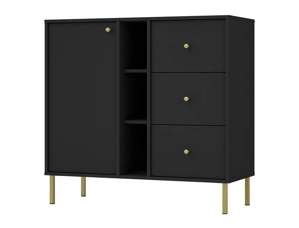 Schubladenkommode Kioto II 100 cm schwarz graphit modernes Design praktische Einlegeböden goldene Griffe stabiler Metallboden Jetzt Kaufen