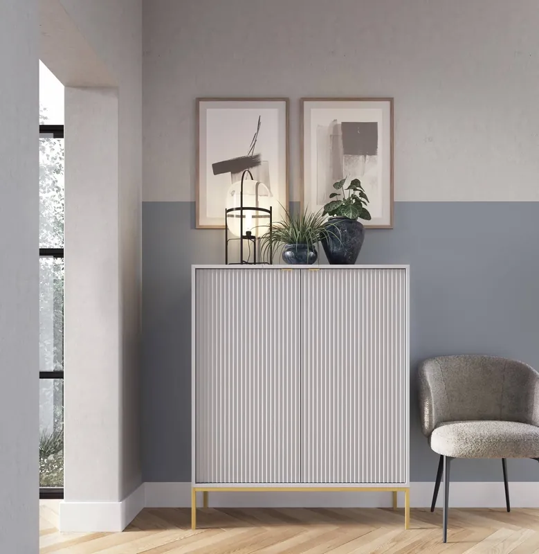 Kommode Lovro 104 cm grau modernes Design Kommode mit Gold bereichert wird Liebhaber der expressiven Interieur begeistern Echt