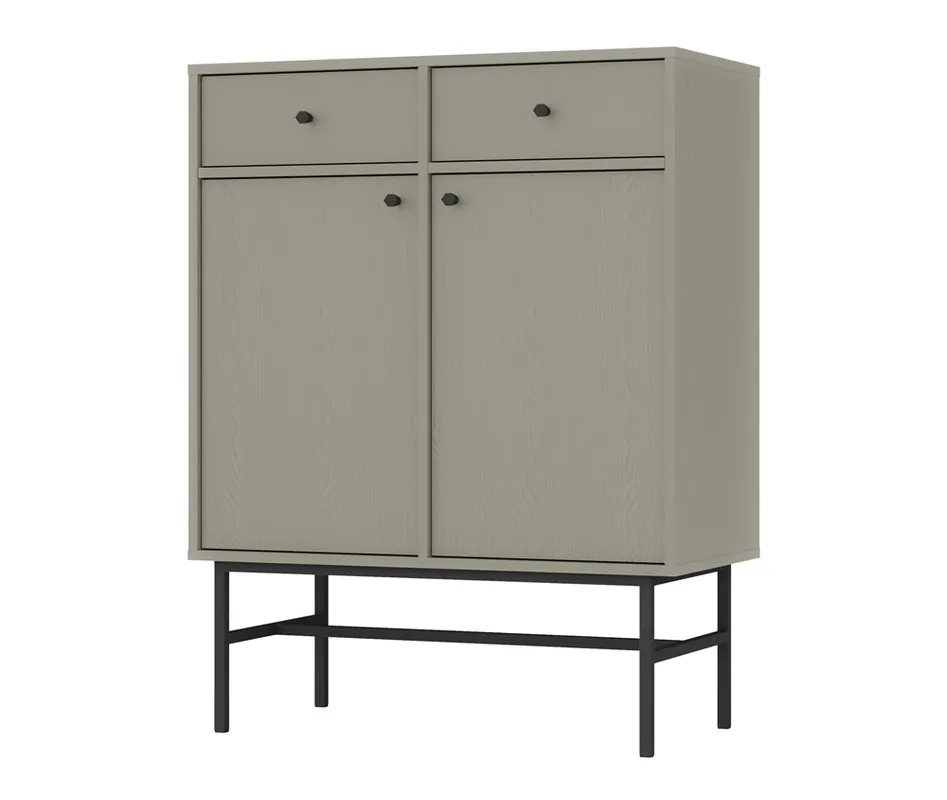 Schubladenkommode Kioto III 84 cm Eukalyptus ideale Kommode für Wohn- oder Schlafzimmer im modernen Stil schwarzer Metallrahmen Expressversand
