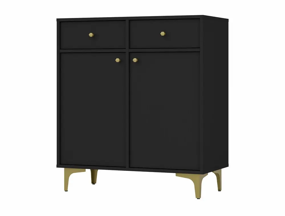 Kommode Kioto I 84 cm schwarz graphit ideale Kommode für Wohn- oder Schlafzimmer im modernen Stil goldenes Metallzubehör Jetzt Kaufen