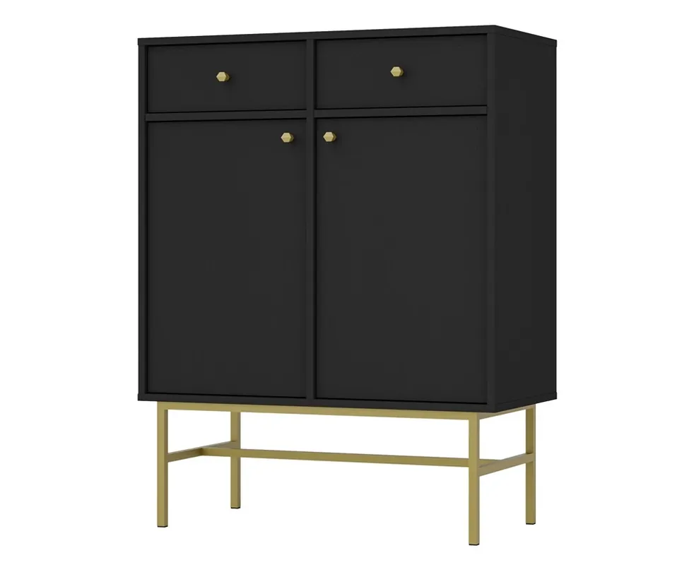 Günstig Schubladenkommode Kioto III 84 cm schwarz graphit ideale Kommode für Wohn- oder Schlafzimmer im modernen Stil goldener Metallrahmen