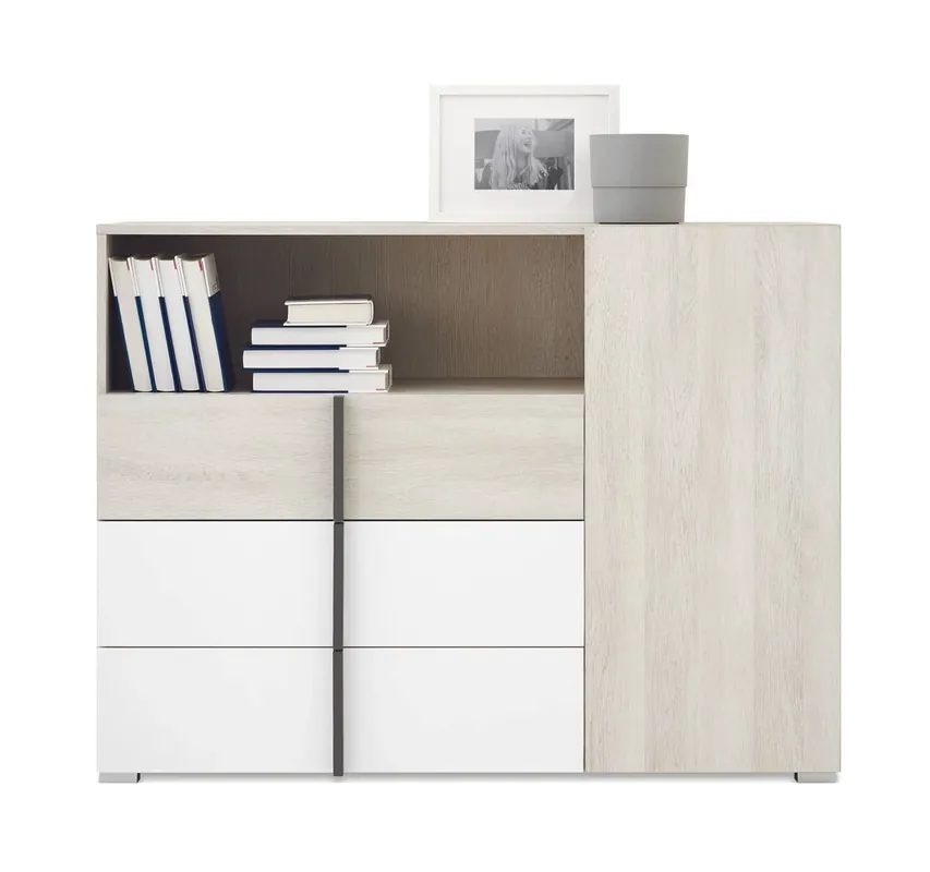 Kommode Remona 120 cm Eiche wilton weiß / weiß geräumige Kommode für Jugendzimmer modernes Design Direktkauf