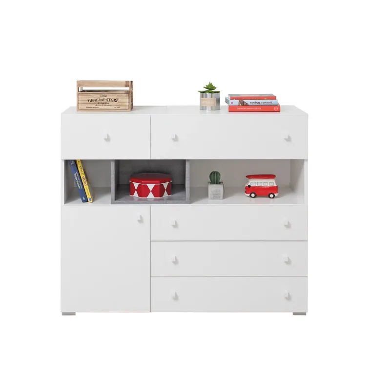 Neu Im Sortiment Kommode Epsilon 110 cm weiß / Beton ideal für das Jugendzimmer funktional und geräumig