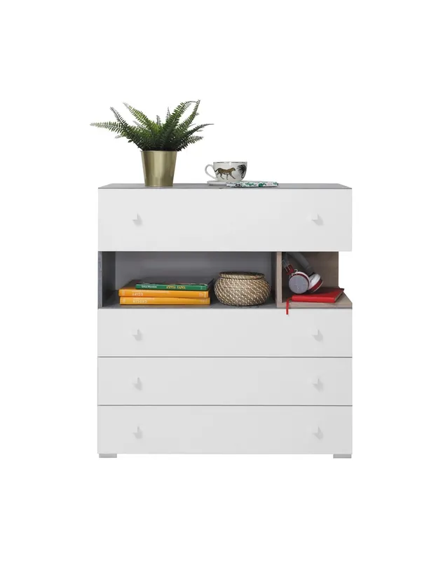 Rabatt Kommode mit Schubladen Epsilon 85 cm Beton / weiß / Eiche ideal für das Jugendzimmer funktionell und geräumig