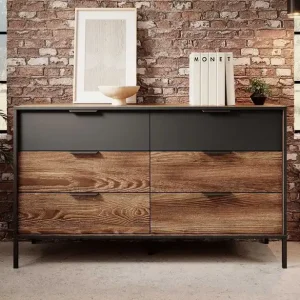 Billig Dover 137 cm Kommode Kastanie / Anthrazit modernes Design ausdrucksstarke Farben der Kommode kombiniert mit Metallzubehör