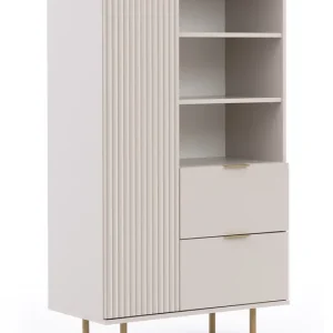 Aktuell Hochkommode Sula 80 cm beige elegante und funktionelle Kommode mit geriffelter Front, die mit Metallgriffen verziert ist