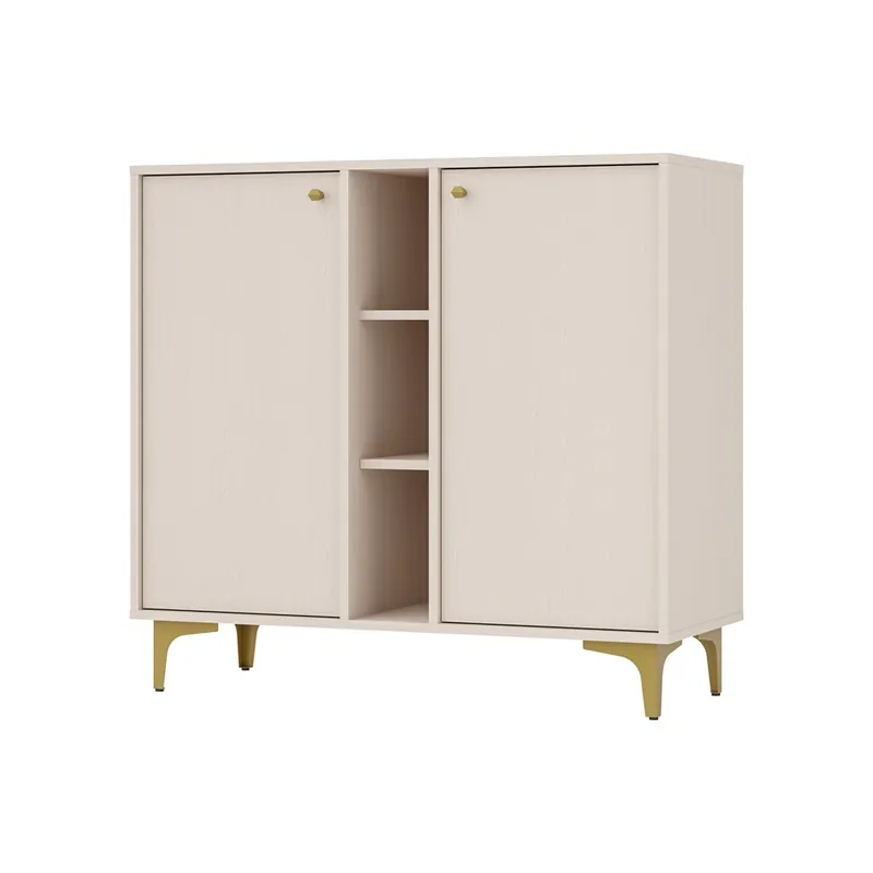 Saisonangebot Kioto I Kommode 100 cm beige modernes Design praktische Einlegeböden goldene Griffe Metallbasis