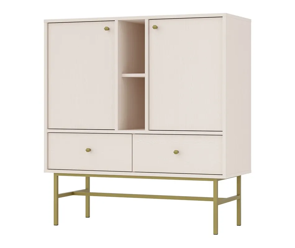 Wochenendangebot Schubladenkommode Kioto III 100 cm beige modernes Design Metallrahmen in Gold originelles Design Schubladenkommode