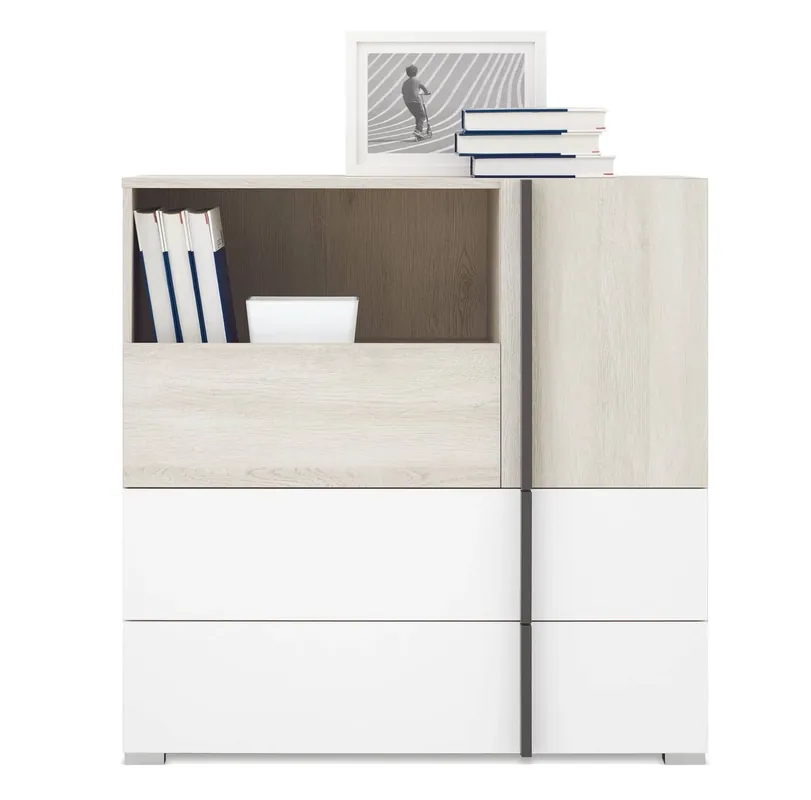 Neue Kollektion Kommode Remona 90 cm Eiche wilton weiß / weiß ideale Kommode für Kinderzimmer modernes Design