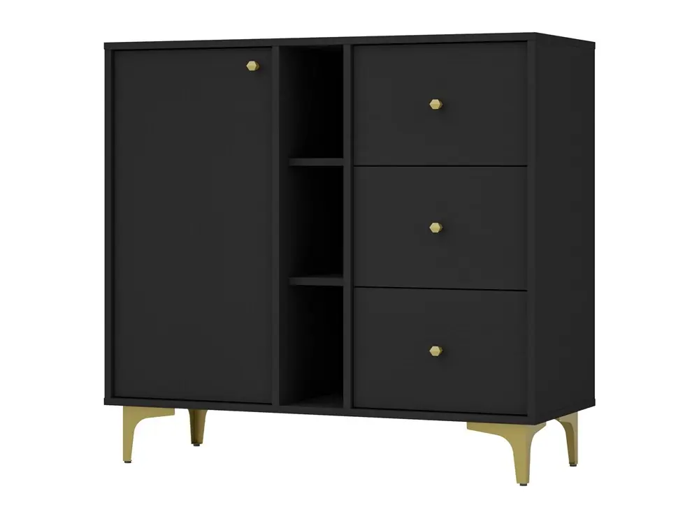 Top-Angebot Schubladenkommode Kioto I 100 cm schwarz graphit modernes Design praktische Einlegeböden goldene Griffe Metallfuß