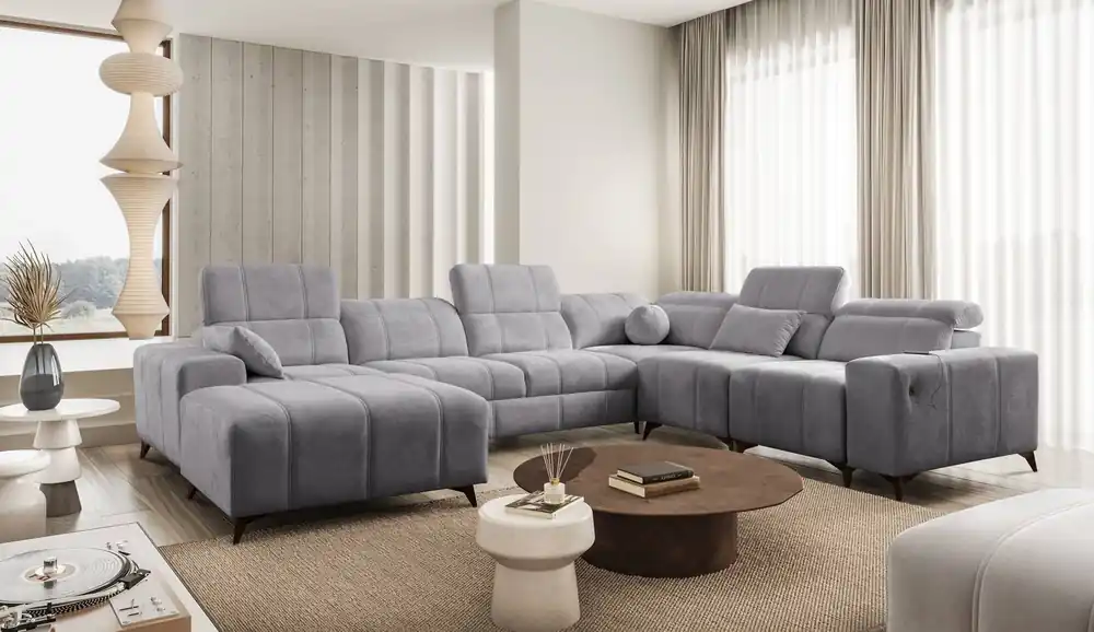 Ecksofa mit Schlaffunktion Penejos VIII hellgrau linke Seite stilvolles Ecksofa aus strapazierfähigem Stoff Knallerangebot