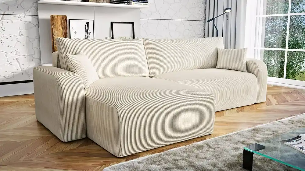 Ecksofa mit Schlaffunktion Fiesta XL beige Universal Ecksofa mit Bettzeugablage stilvoller Cordstoff Wochenendangebot