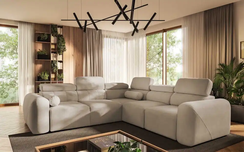 Direktkauf Ecksofa mit Schlaffunktion Cantare III beige rechte Seite bequemes und stilvolles Ecksofa für Wohnzimmer zwei Container für Bettzeug
