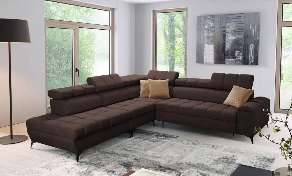 Ecksofa mit Schlaffunktion Bolmso IX braun linke Seite bequemes Ecksofa für Wohnzimmer mit Schublade Bettzeug Container stilvolles Design Jetzt Bestellen