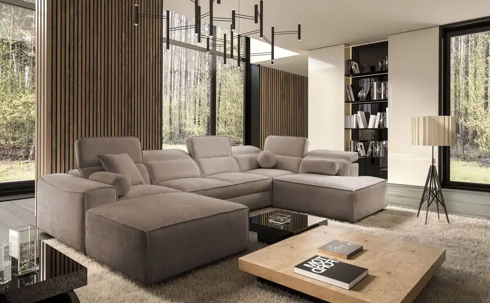Jetzt Kaufen Ecksofa mit Schlaffunktion Viano VI hellbraun links Design-Ecksofa für moderne Einrichtungen zwei Container für Bettzeug
