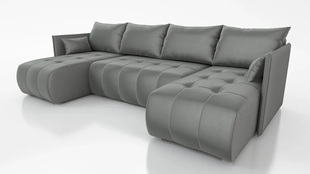 Ecksofa mit Schlaffunktion Selva U hellgrau Interessant präsentiertes Ecksofa aus weichem, samtartigem Stoff Nur Für Kurze Zeit
