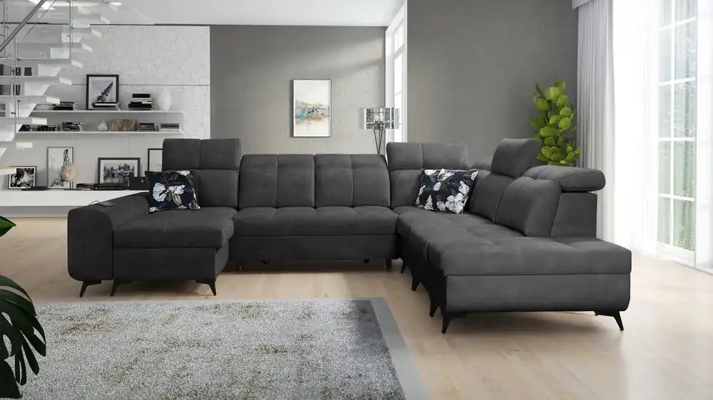 Ecksofa mit Schlaffunktion Buffalo X graphit links funktionelles und bequemes Ecksofa für einen Raum mit Bettzeugcontainern Top-Preis