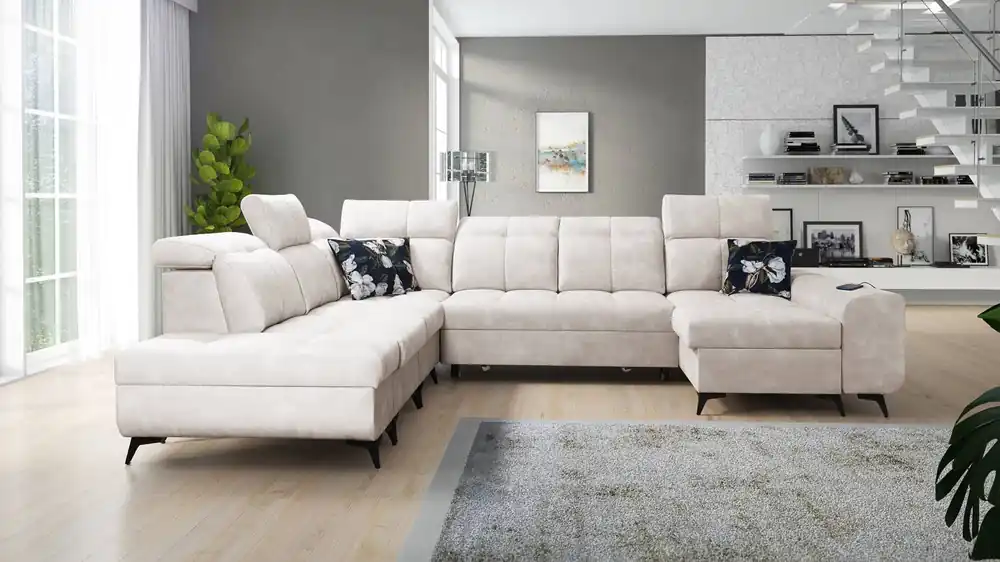Top-Angebot Ecksofa mit Schlaffunktion Buffalo X creme rechts funktionelles und bequemes Ecksofa für einen Raum mit Bettzeugcontainern