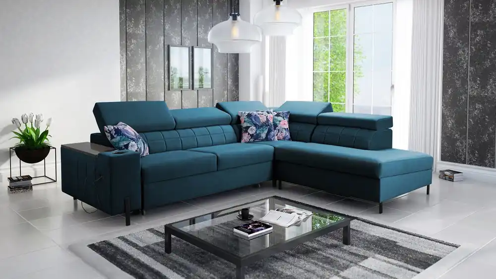 Solange Der Vorrat Reicht Ecksofa mit Schlaffunktion Belvi III türkis rechts bequemes und elegantes Ecksofa für das Wohnzimmer mit praktischem Stauraum an der Seite